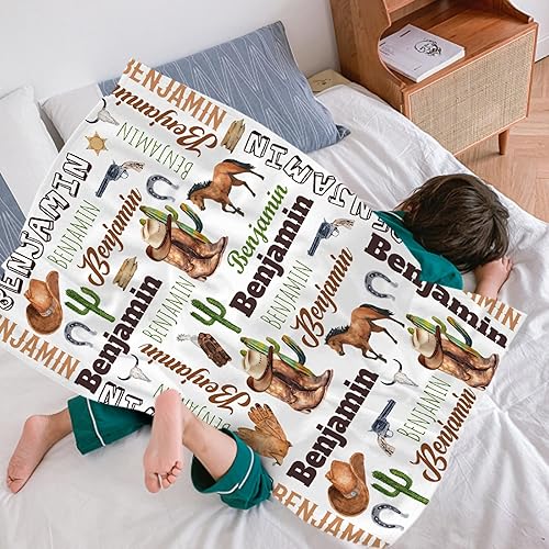 Miniatura 4 de Manta personalizada con nombre de caballo de vaquero con nombre para niñas, niños, mujeres y hombres, manta personalizada para cama de recién