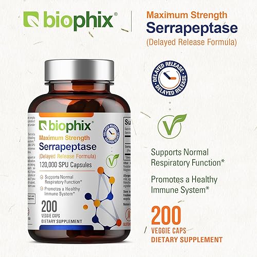 Miniatura 4 de biophix Serrapeptase 200 cápsulas vegetales de máxima fuerza - Fórmula de liberación retardada