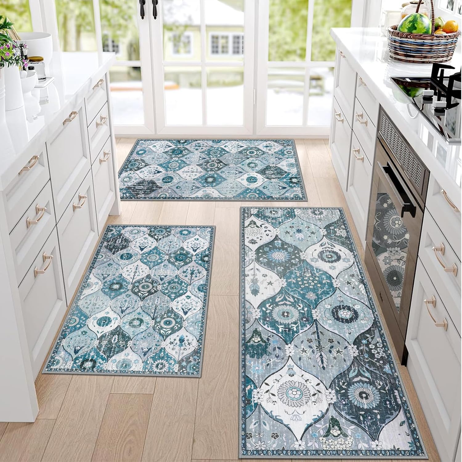 Falflor Washable Kitchen Rugs Sets of 3, Non Slip Kitchen Mats for Floor, Moroccan Trellis Pattern Kitchen Carpet Runner Rugs for Kitchen Floor Hallway Laundry Room Falflor Washable Kitchen Rugs Sets of 3, Non Slip Kitchen Mats for Floor, Moroccan Trellis Pattern Kitchen Carpet Runner Rugs for Kitchen Floor Hallway Laundry Room