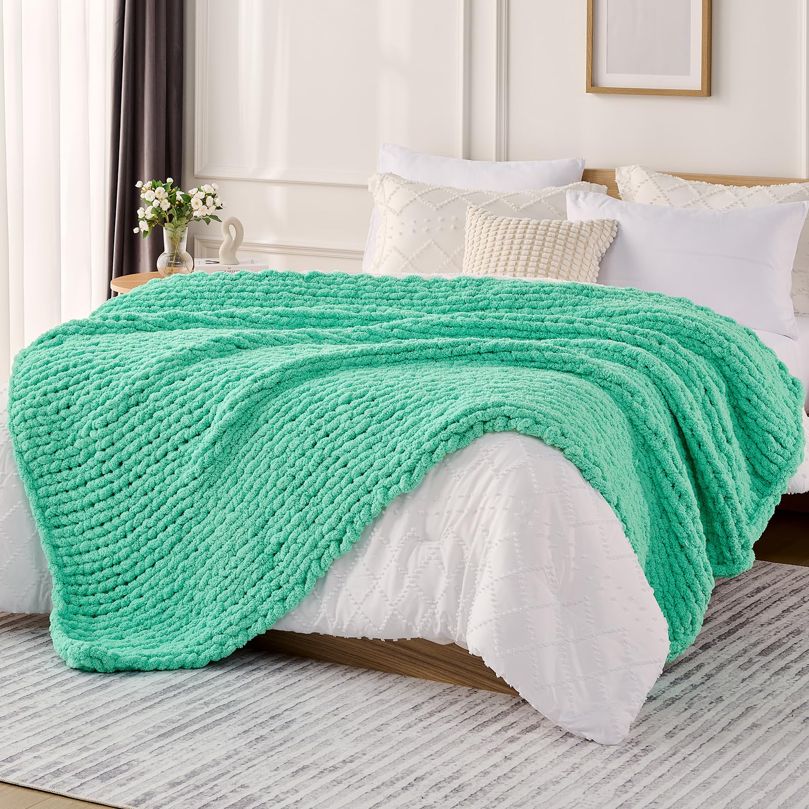Amazon.com: L'AGRATY Chunky Knit Blanket Throw: 50''x60'' Chenille ...