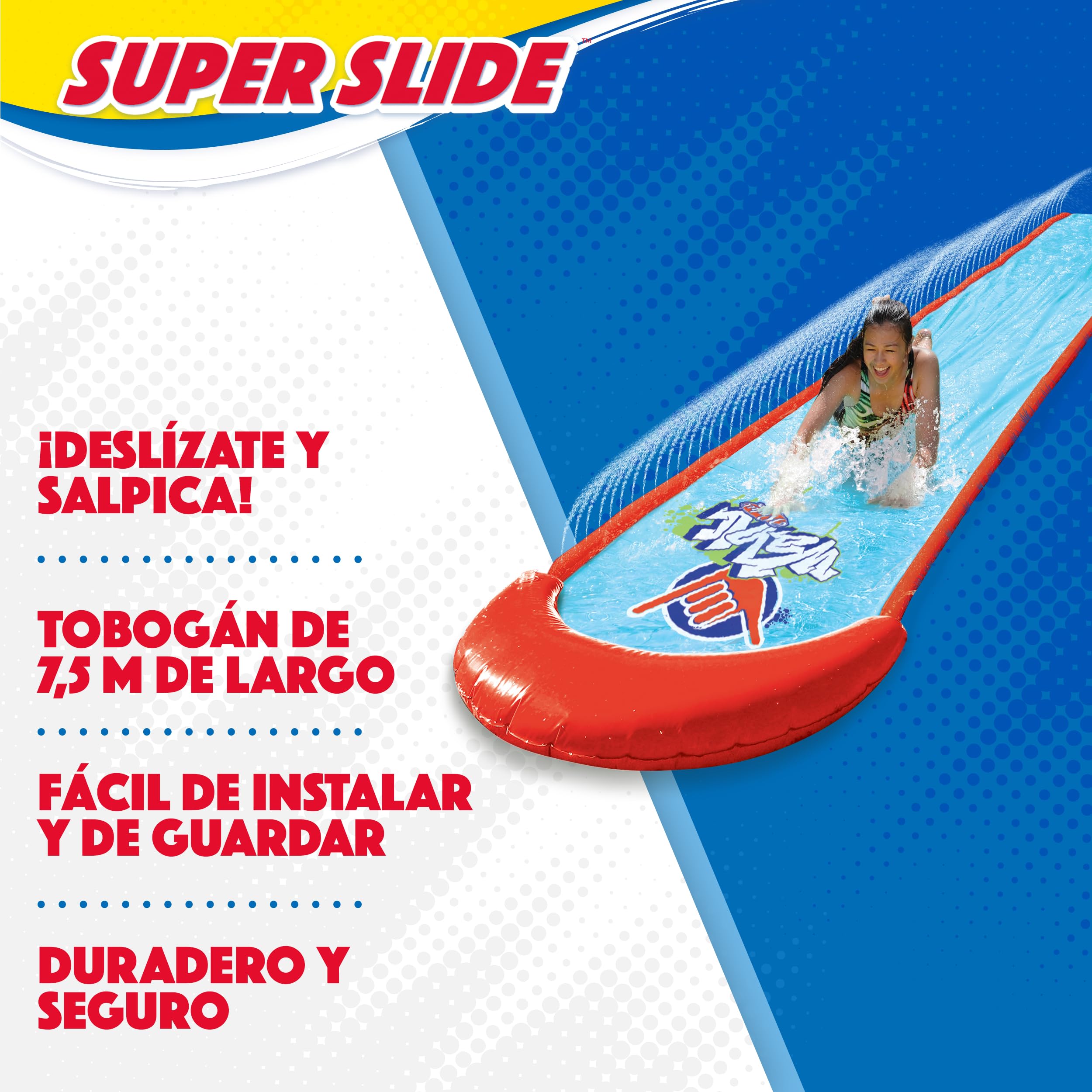 Wahu - SUPER SLIDE - Tobogán Acuático de 7,5 m para Juegos de Jardín - Juguetes Niños 5 Años - Con Sistema de Rociado - Fácil de Instalar - Regalo Niño 5 Años para el Verano