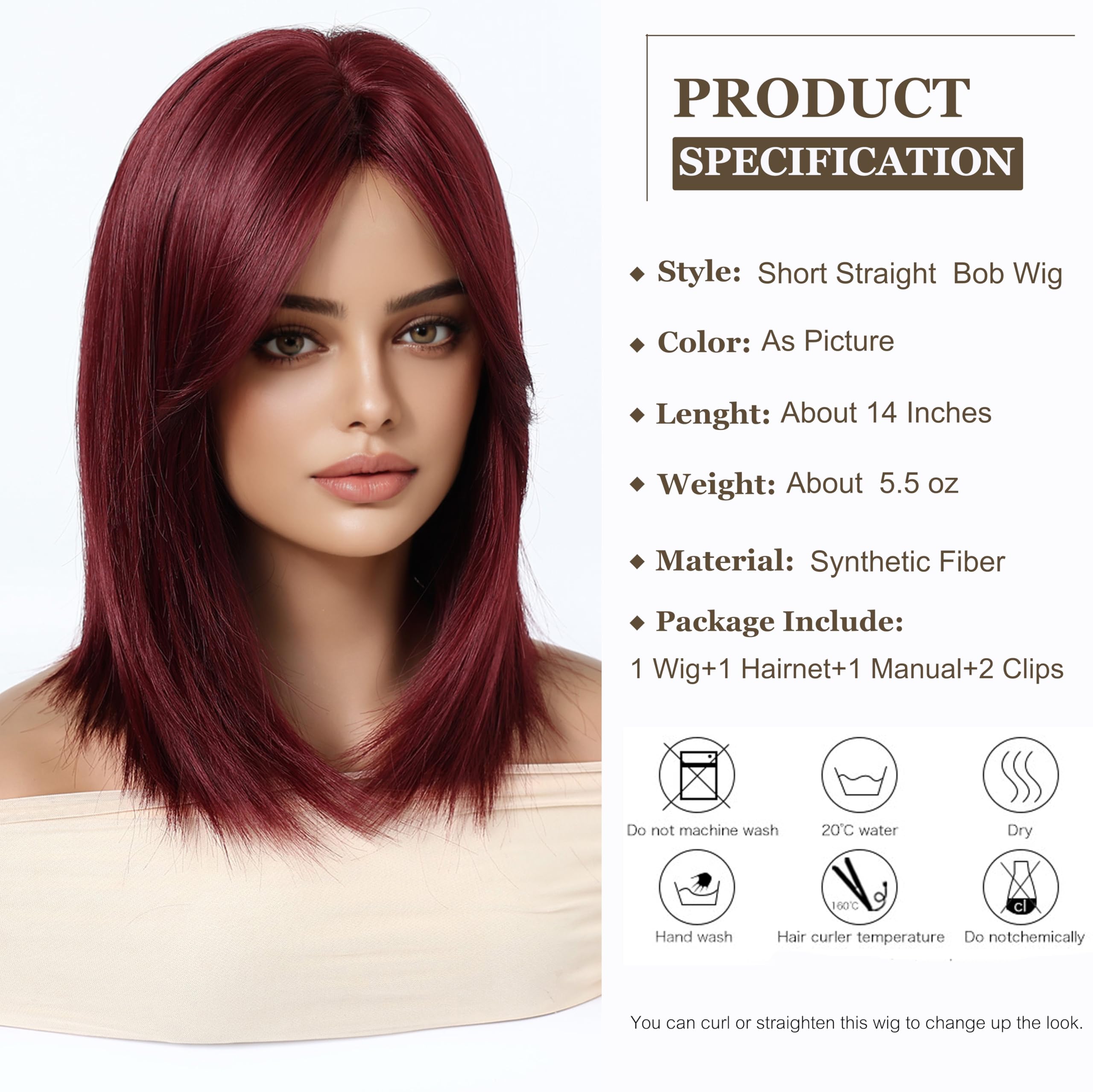 Esmee Short Straight Burgundy Bob Wigs With Curtain Bangs Shoulder Length Natural Wine Red Wig Synthetic Daily Party Cosplay Wigs for Women - Image 2