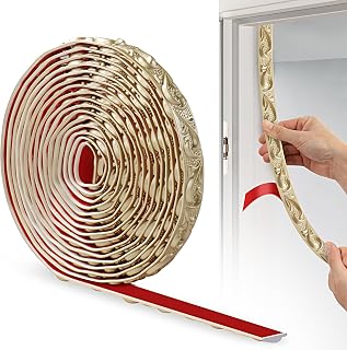 JUNART PVC Flexible Selbstklebende Zierstreifen, 600cm×2cm, 3D-Tapetenbordüren, Wandleisten Selbstklebend und Stuckleisten Wand Eignen Sich für Spiegelkanten, Schränke und Wände(Champagner Gold)