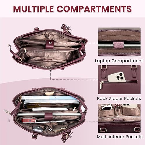 Miniatura 4 de LOVEVOOK Bolsa para laptop de 15.6 pulgadas para mujer, impermeable, de piel sintética, maletín para computadora, oficina, negocios, oficina,