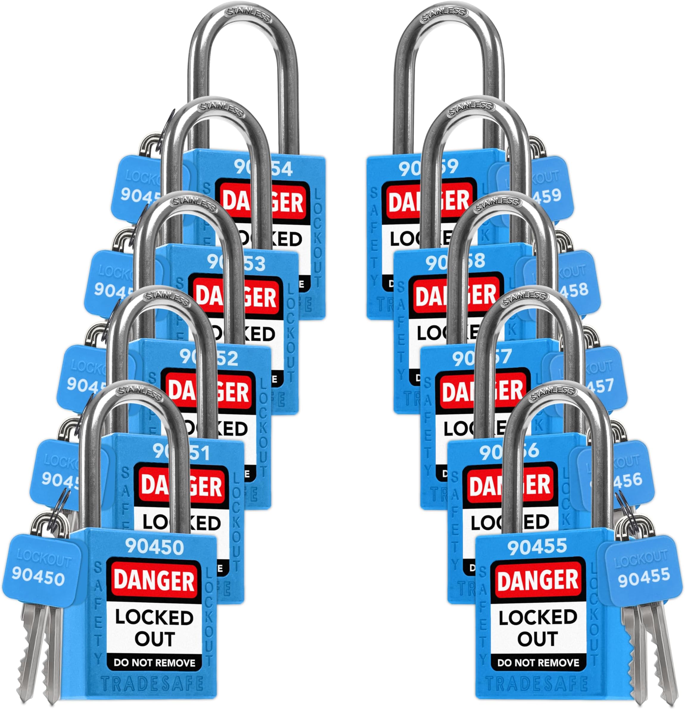 TRADESAFE Lockout Tagout Locks Set - 10 Blue Loto Locks, Lockout Locks Keyed Different, 2 Keys Per Lock, OSHA Compliant Lock Out Tag Out Padlocks, Safety Padlocks for Electrical Lockout Tag Out Kits