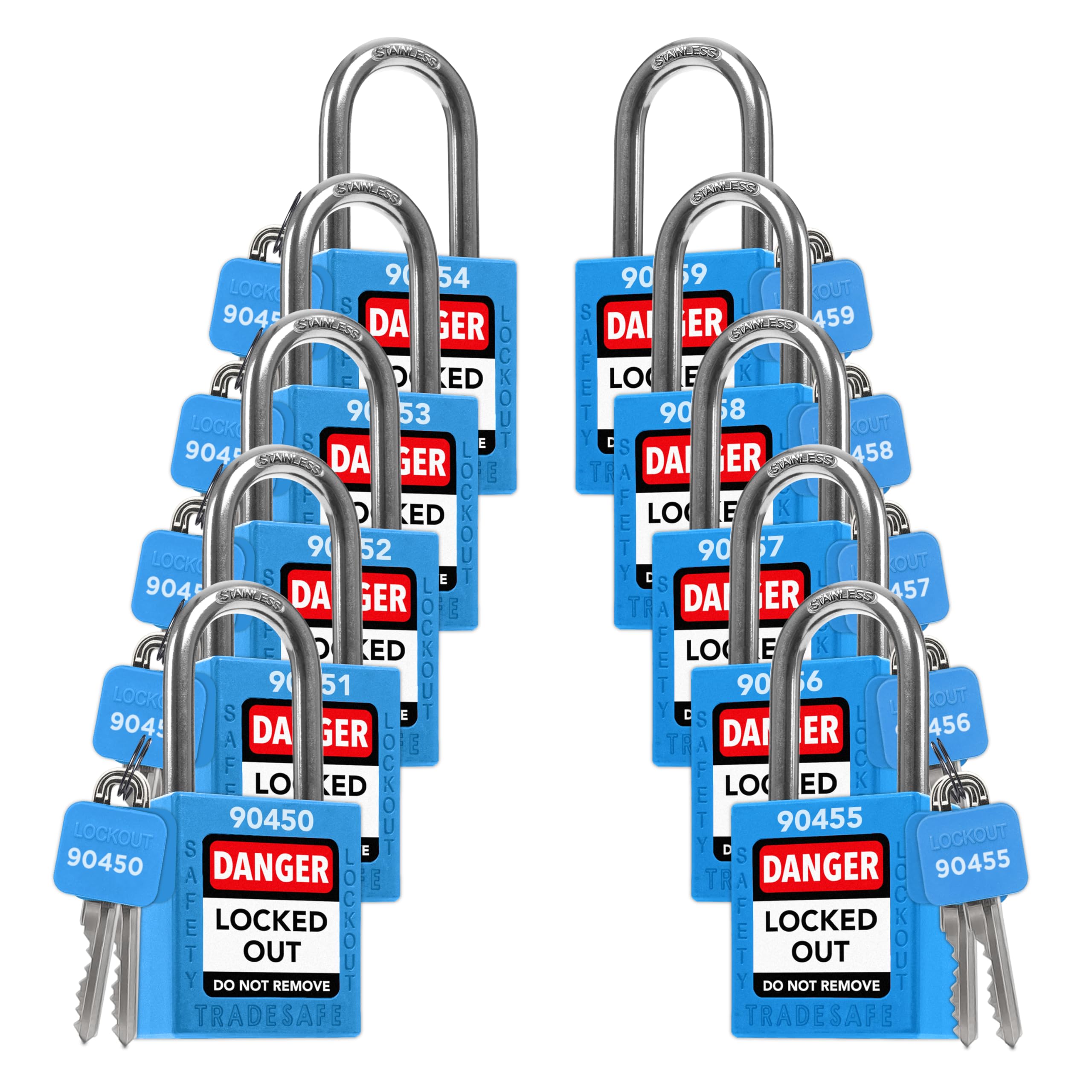 Cadenas de sécurité TRADESAFE lot de 10 bleus pour éviter les erreurs de déverrouillage