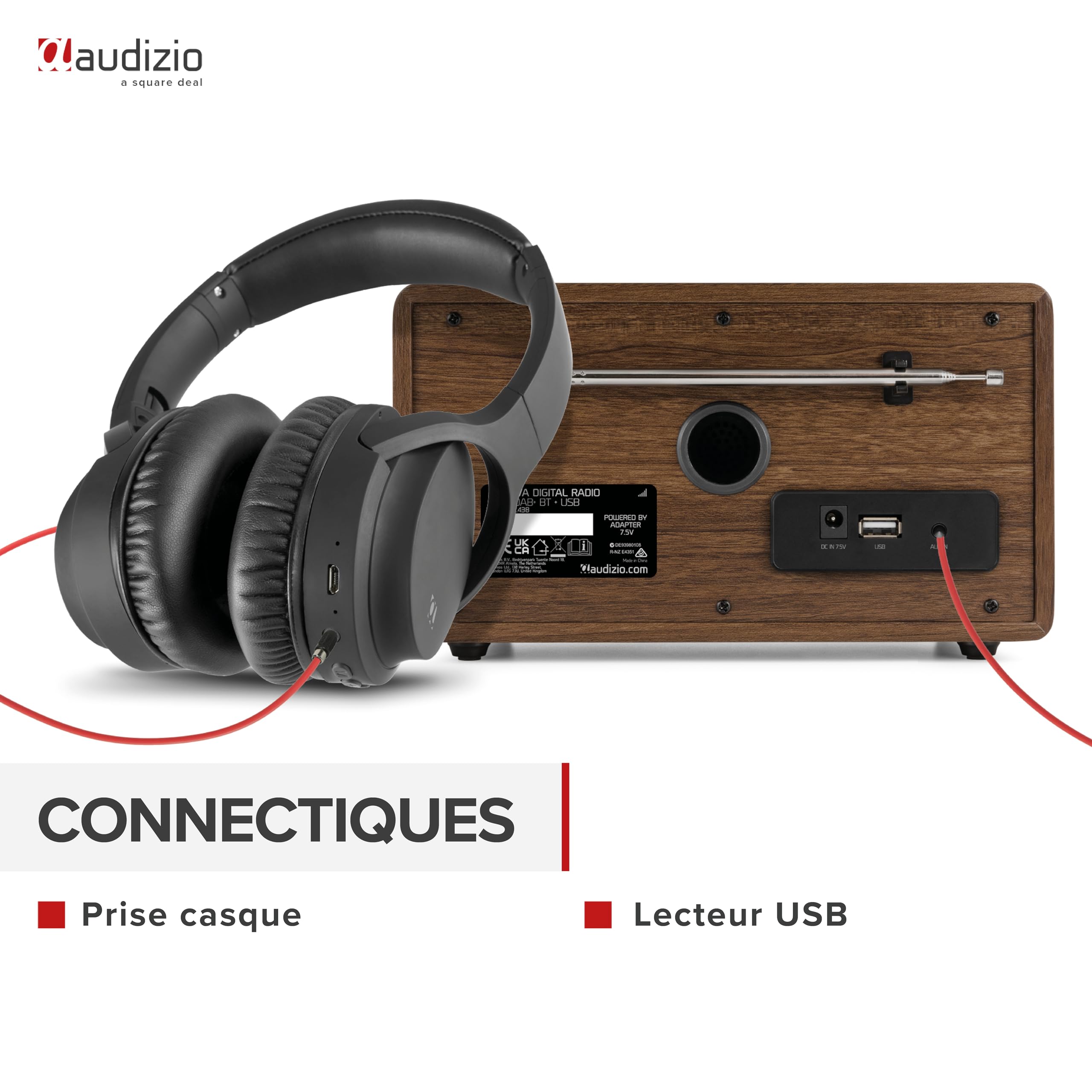 Audizio Padova Radio Dab+ avec Bluetooth - Bois, avec Fonction Réveil, Haut-Parleur Intégré, Lecteur MP3, Stations Pré-Réglables, Idéale pour Écouter Vos Radios Préférées Partout