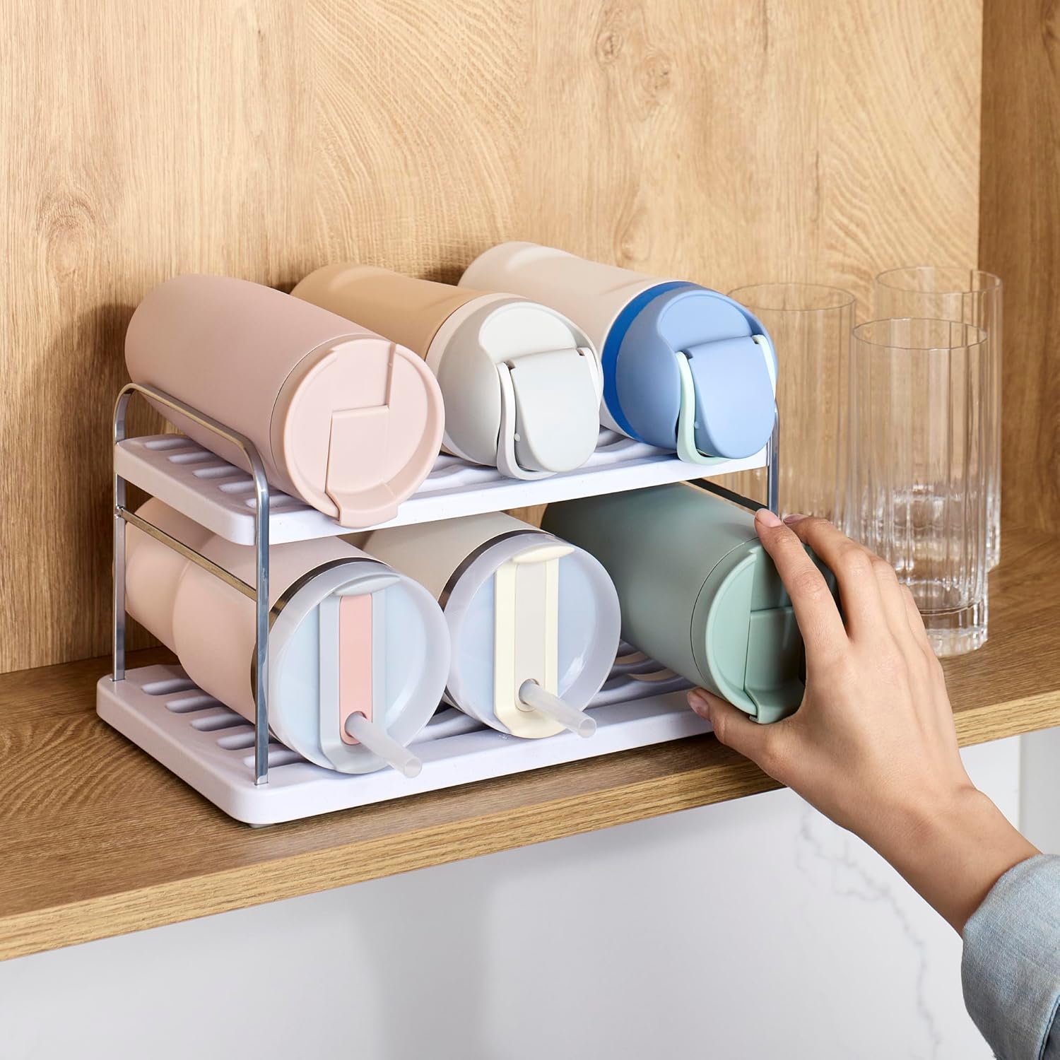 YouCopia UpSpace Water Bottle and Travel Mug Cabinet Organizer, Adjustable Storage Rack for 40 oz Stanley Tumblers, 6 Bottle Premium Edition - Image 8