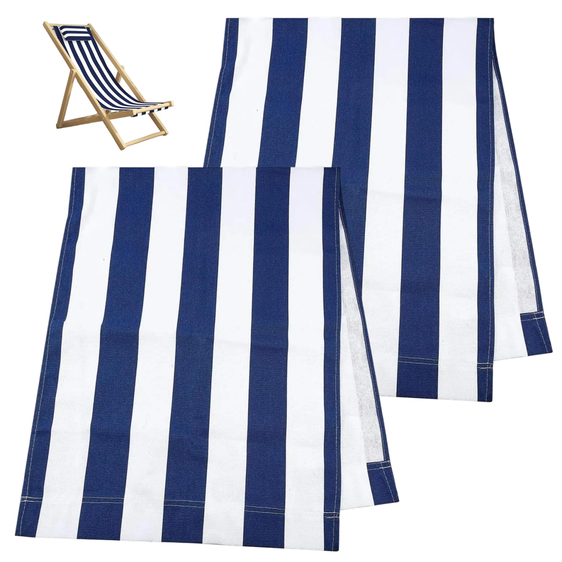 Tessuto sostitutivo per sedia a sdraio 2 pezzi 45x17 pollici, tessuto per sedia da patio in tela a righe blu e bianche per prendere il sole in giardino, spiaggia, campeggio, pesca