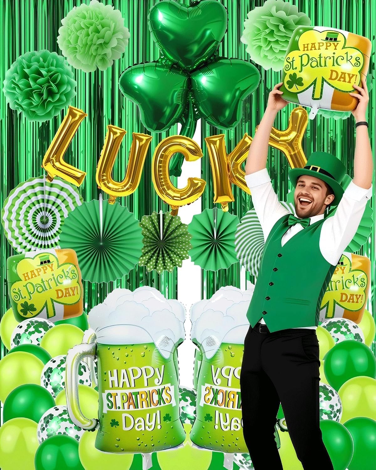 St Patricks Day Decorations Pre-Assembled Shamrock Lucky Banner Garlands Clover Hanging Swirls Irish Decor for Home Saint Patrick Party Supplies