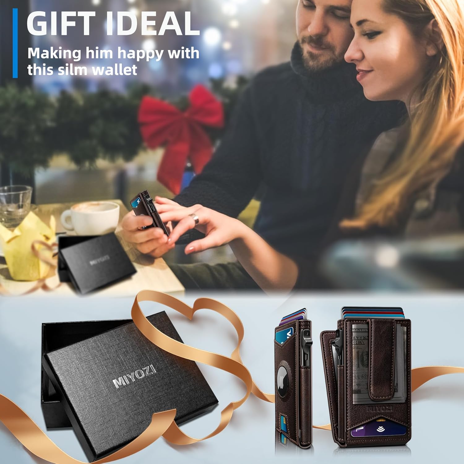 Airtag Wallet for Men Money Clip 9-Card Pop-Up Credit Card Holder with ID Window RFID Blocking Metal Case Magnetic Closure Front Pocket Wallet Gift Box - Image 7