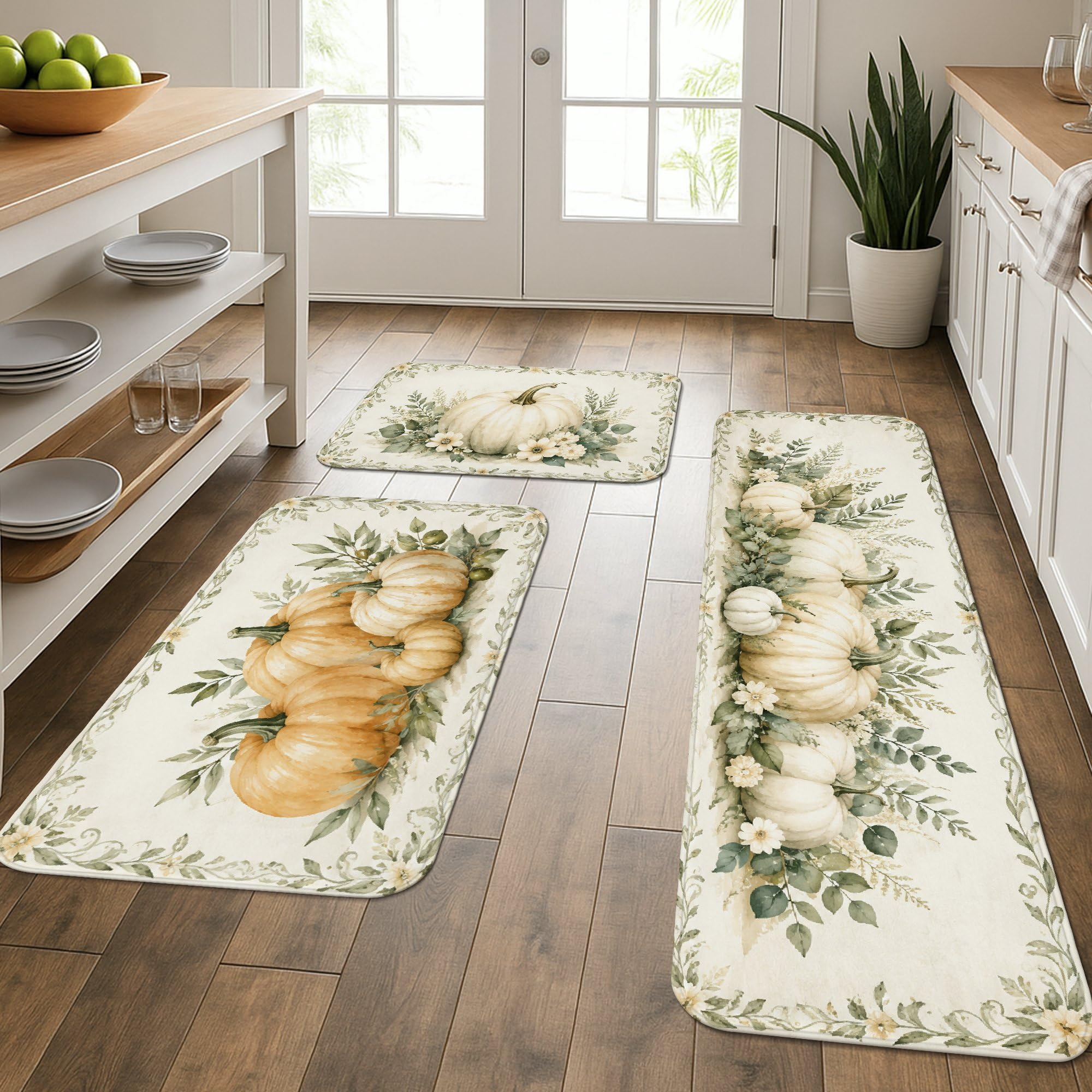 Tapis de cuisine rustiques lot de 3 motif citrouilles lavables
