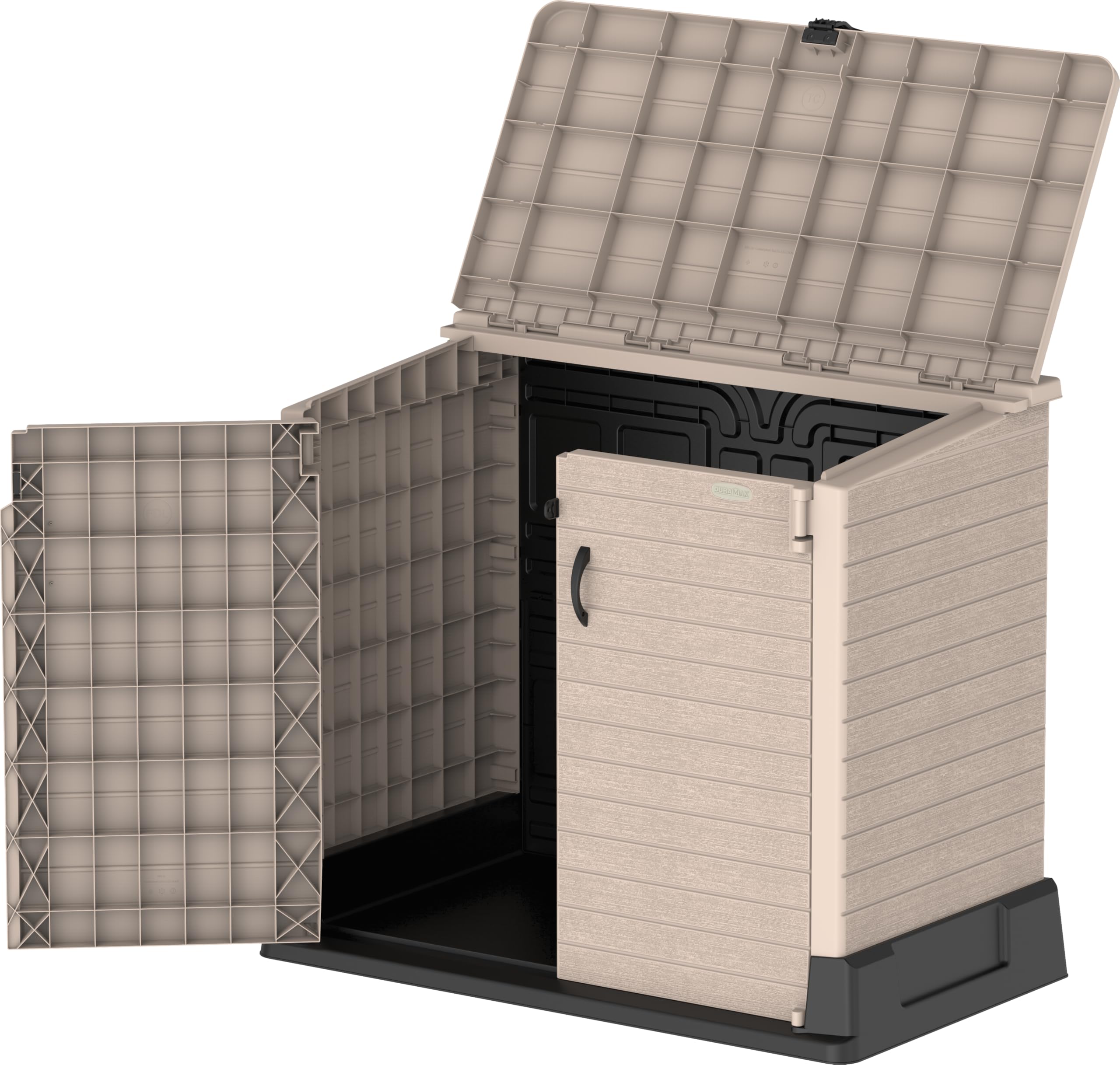 Duramax StoreAway 850L Plastic Garden Shed, Outdoor Storage Shed, Wheelie bin box, Wheelie Bin Hideaways, Durable Construction, Ideal for Tools, BBQs & 2x Garbage Bins, 130x74x110 cm, Warm Taupe