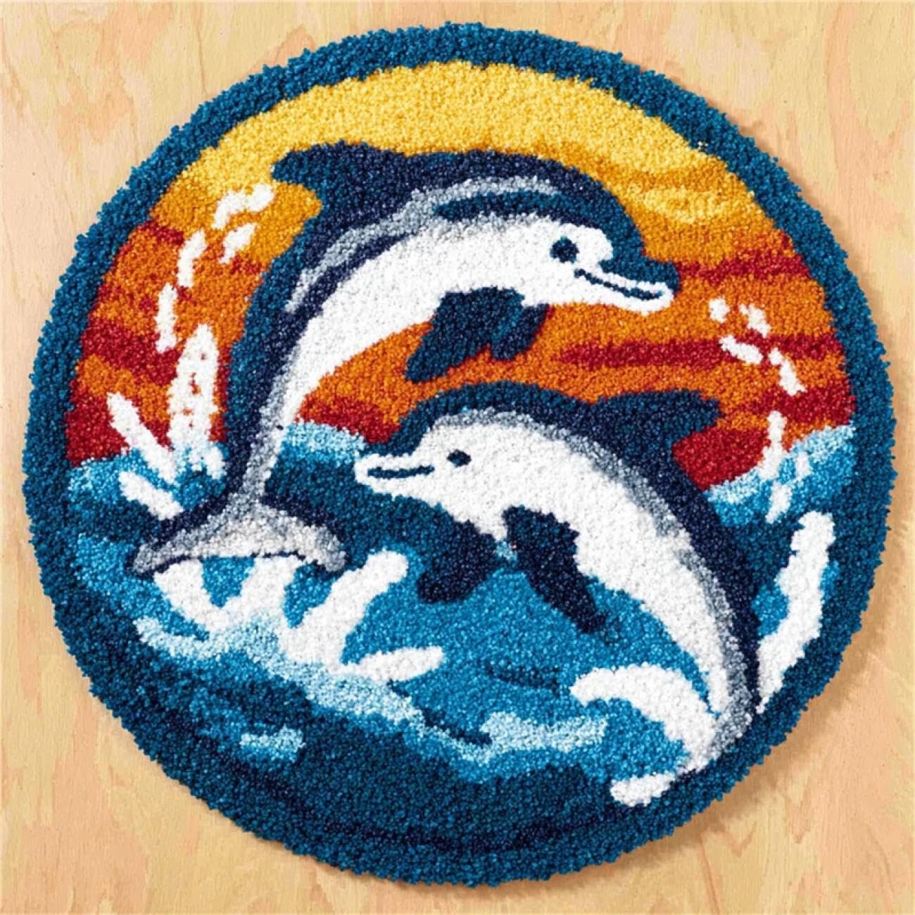 Kitquiver Rug Making Kit for Adults Waves and Dolphins 100x100cm