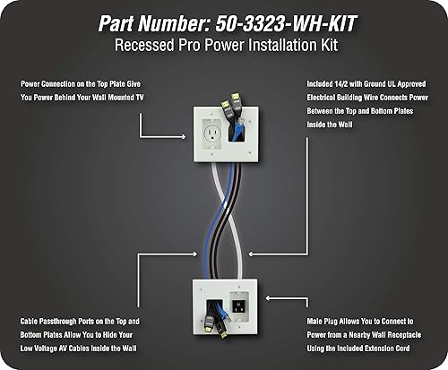 Miniatura 5 de Kit Datacomm 50-3323-WH-KIT organizador de cable de TV de pantalla plana con solución de energía - blanco