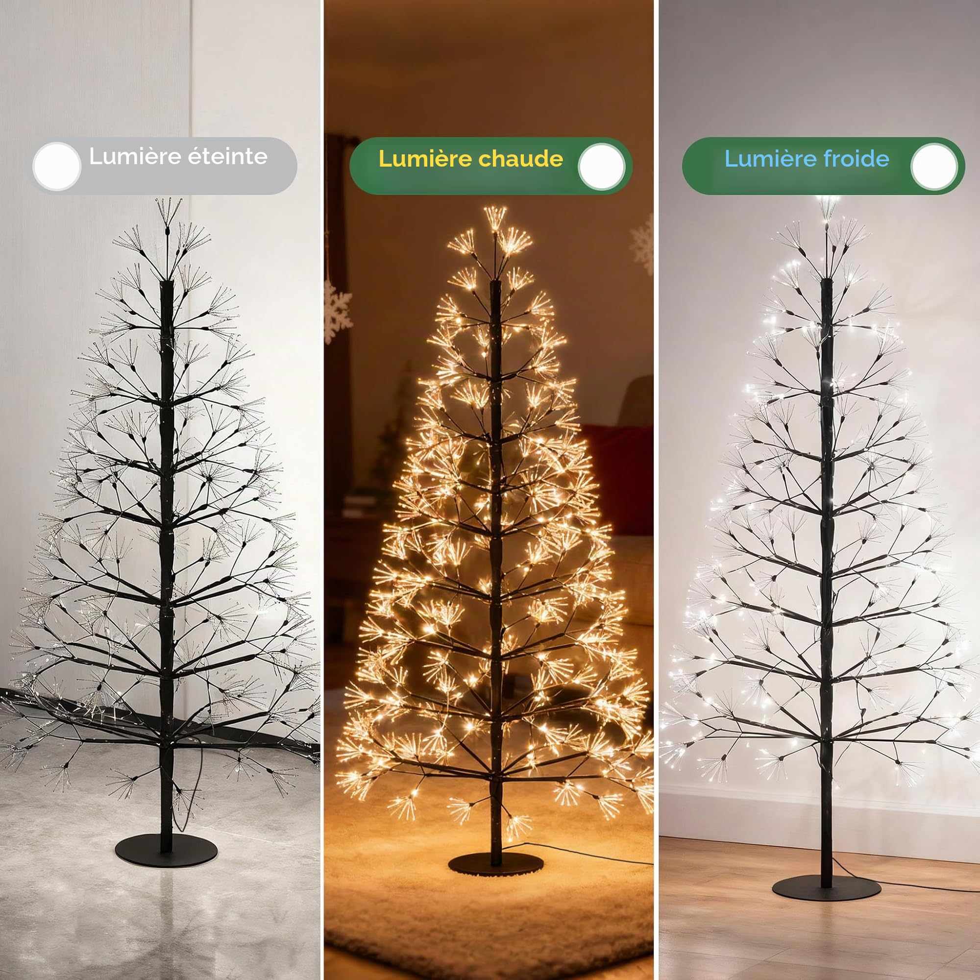 UISEBRT Sapin de Noël lumineux à 2000 LED et décoration enneigée, étanche IP44, pour Noël, mariage, anniversaire, fête, printemps, intérieur et extérieur, 180 cm, blanc froid