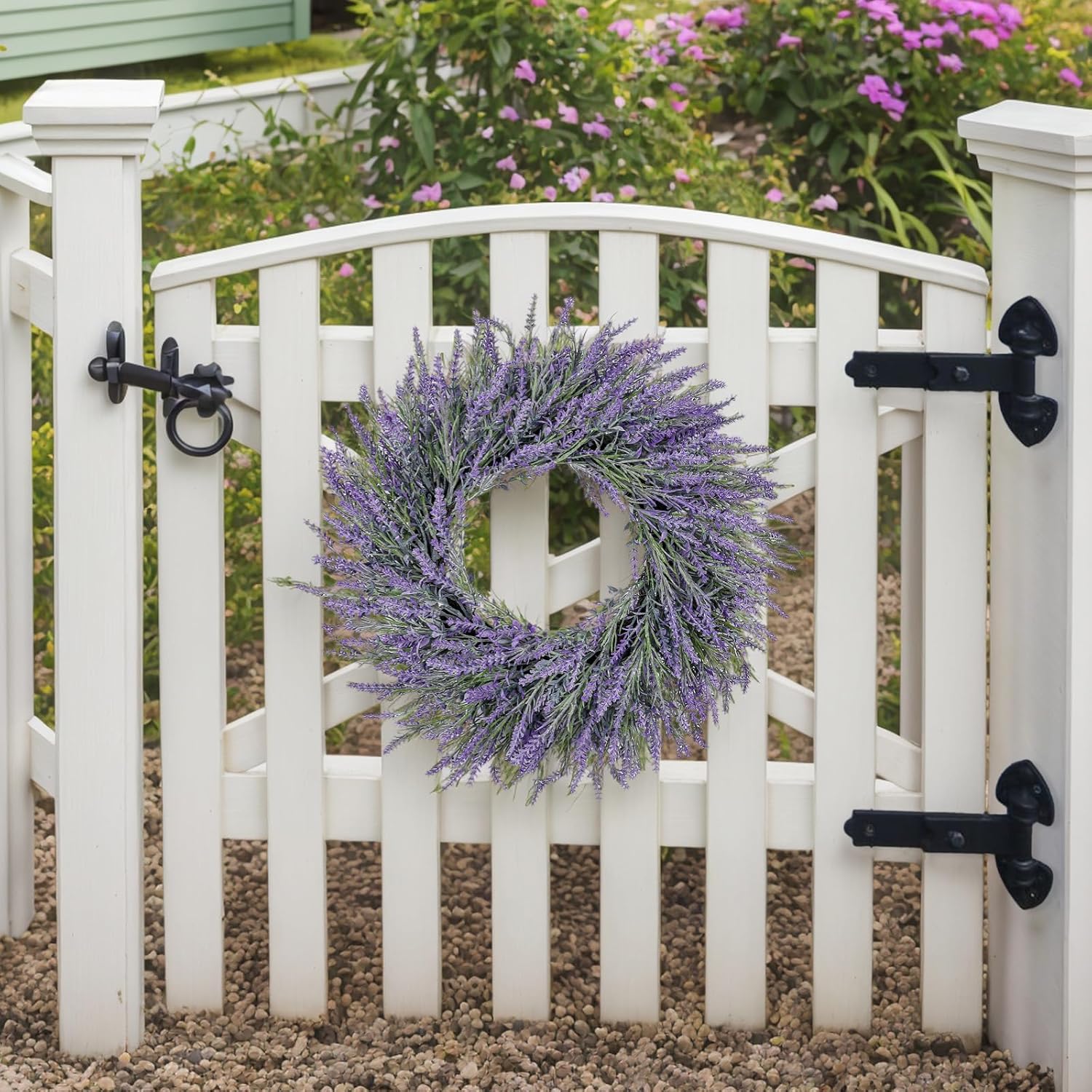 LZNPA 22 Inch Summer Spring Wreaths for Front Door Romance Lavender Wreath, Elegant Artificial Front Door Wreath for All Season Spring Decorations for Home Wall Entryway Farmhouse Porch Room Decor