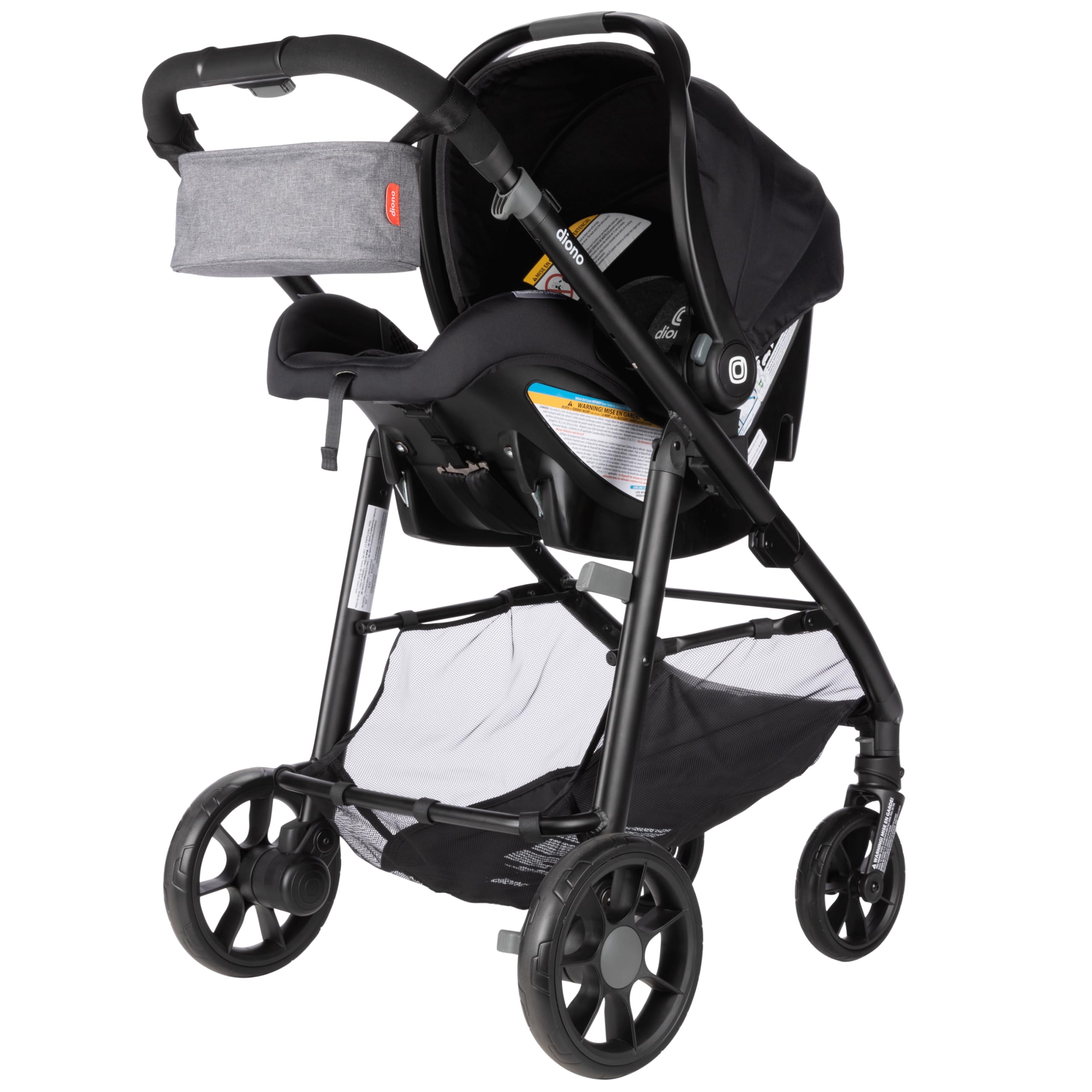 Diono Quantum 4 3-in-1 Travel System with LiteClik 30 R SafePlus Infant Car Seat and Base, Rear-Facing for Infants 4-30lbs, Includes Infant Car Seat Folding Stroller and Toddler Seat (Black Jet)