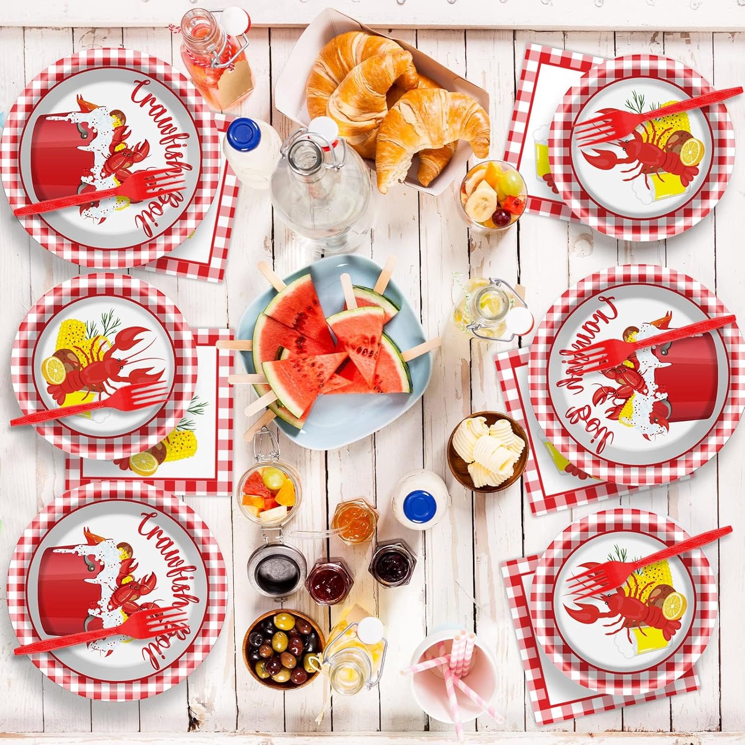 gisgfim 96 Pcs Crawfish Boil Supplies Napkins Plates Theme Birthday Party Disposable Lunch Tableware Decorations Favors for 24 Guests