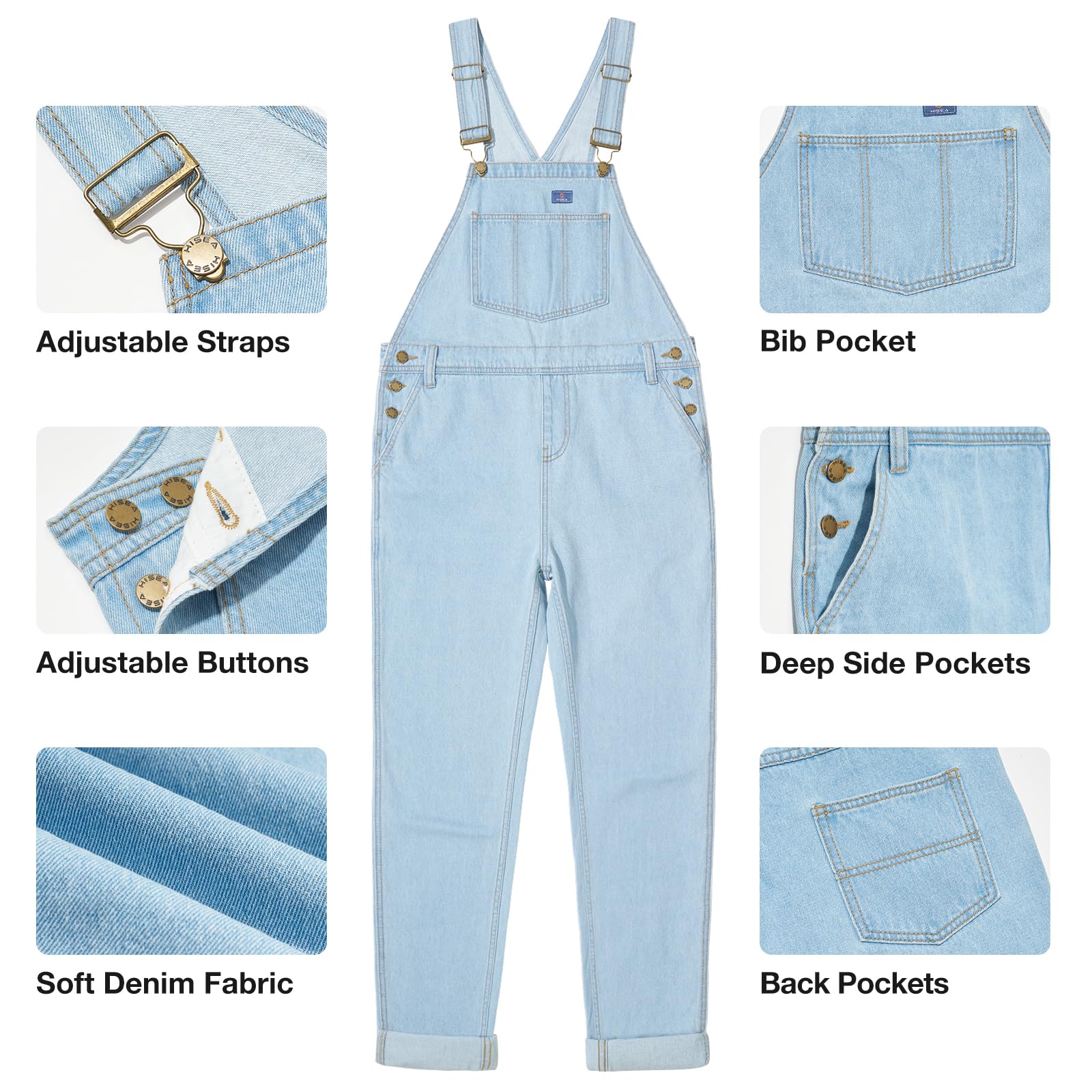HISEA Salopette ample en jean pour femme, salopette de travail décontractée avec poches pour l'automne