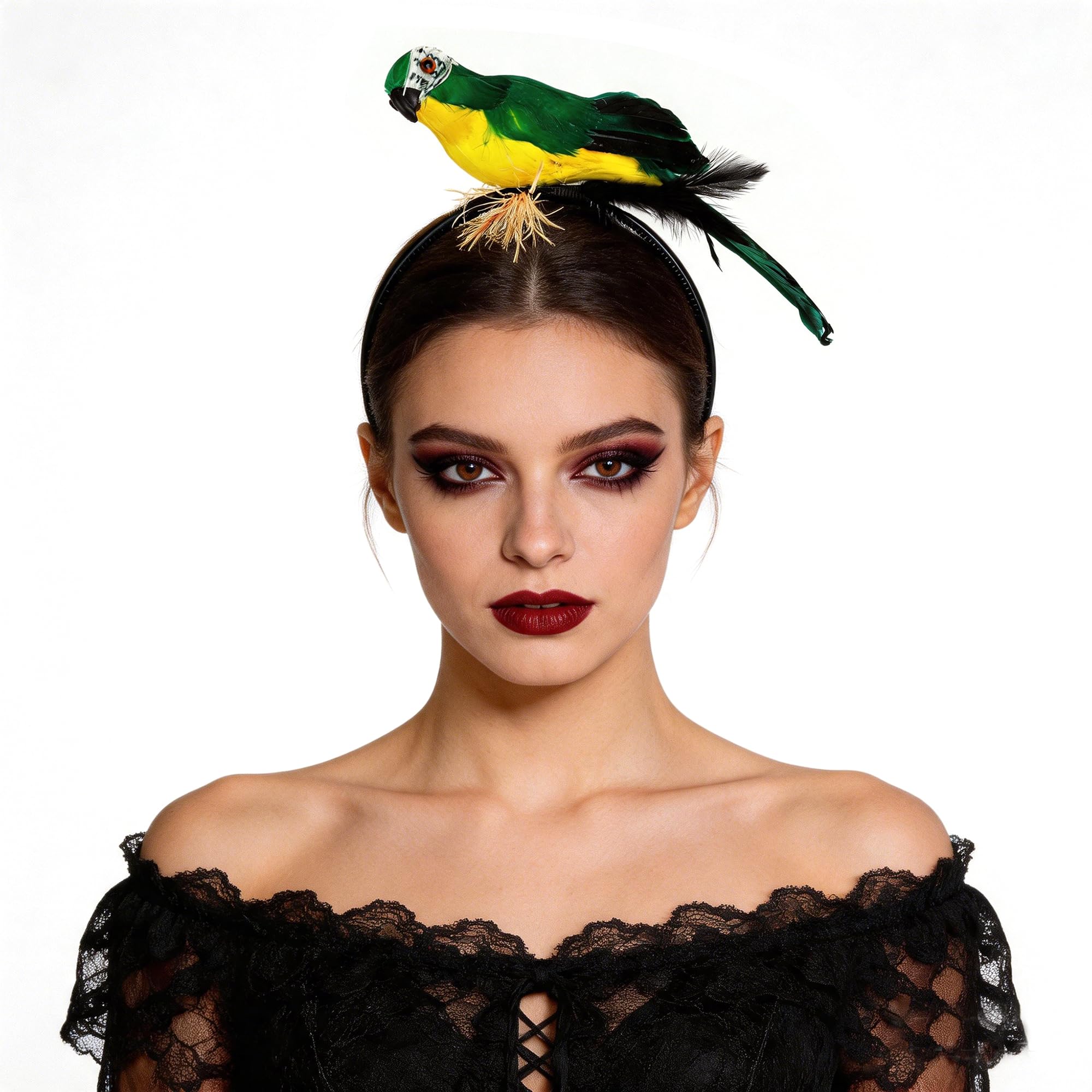 IPENNY 25cm Realistic Parrot Headband Artificial Feather Parrot Birds Headpiece Shoulder Ornament Pirate Costume Accessories for Home Tree Garden Holloween Cosplay Party Decor (Green)