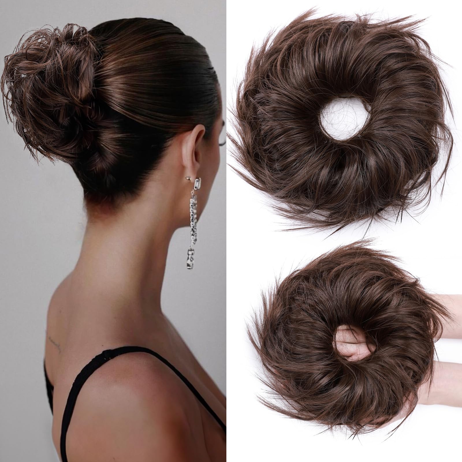 SEGOHAIR 45g Tousled Updo Hair Pieces Messy Bun Hair Scrunchies Synthetic Wavy Hair Scrunchy Extension Puff Scrunchy Hairdo Medium Brown