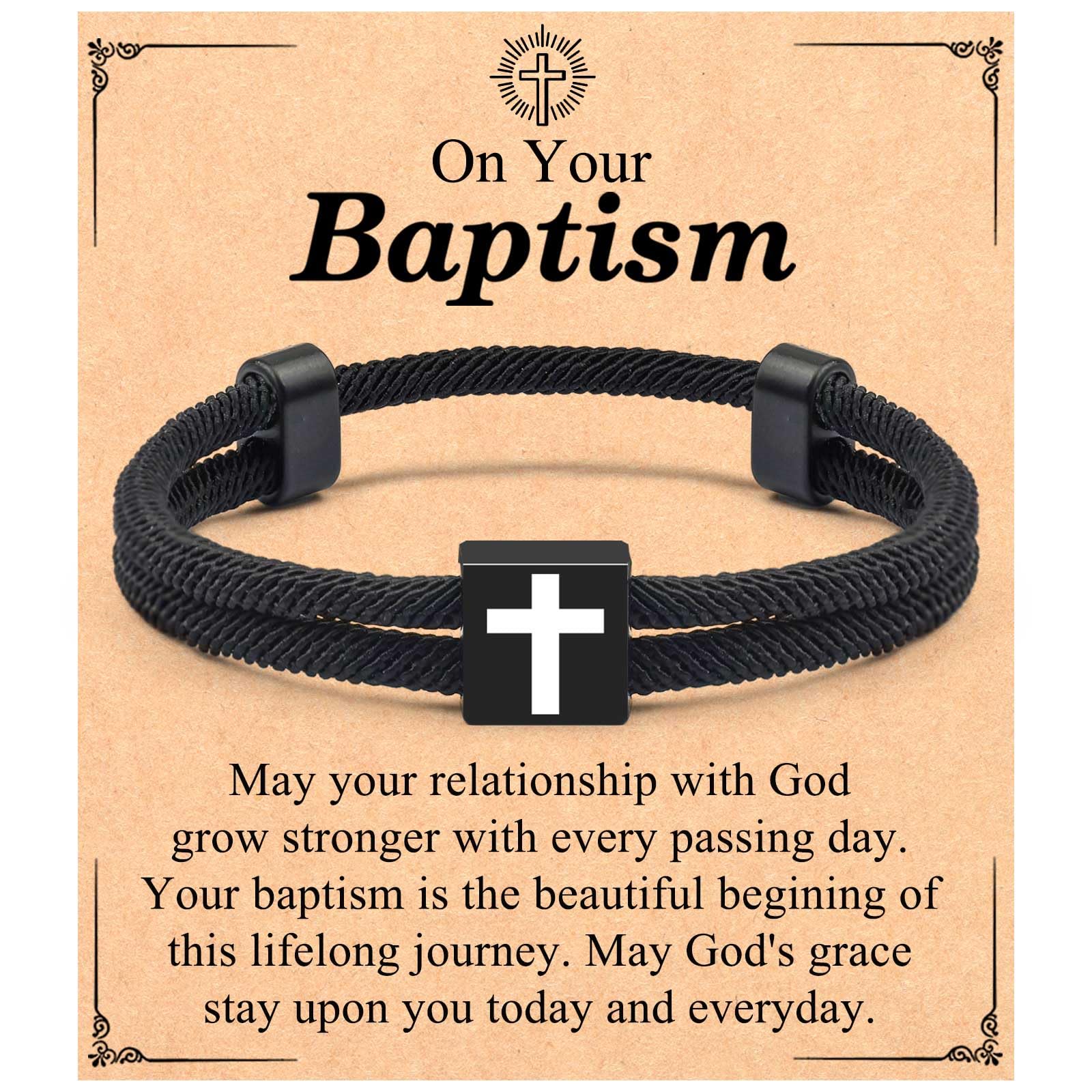 Black Cross Bracelet for Men Boys Baptism Valentine's Day Easter Birthday Christmas Gifts