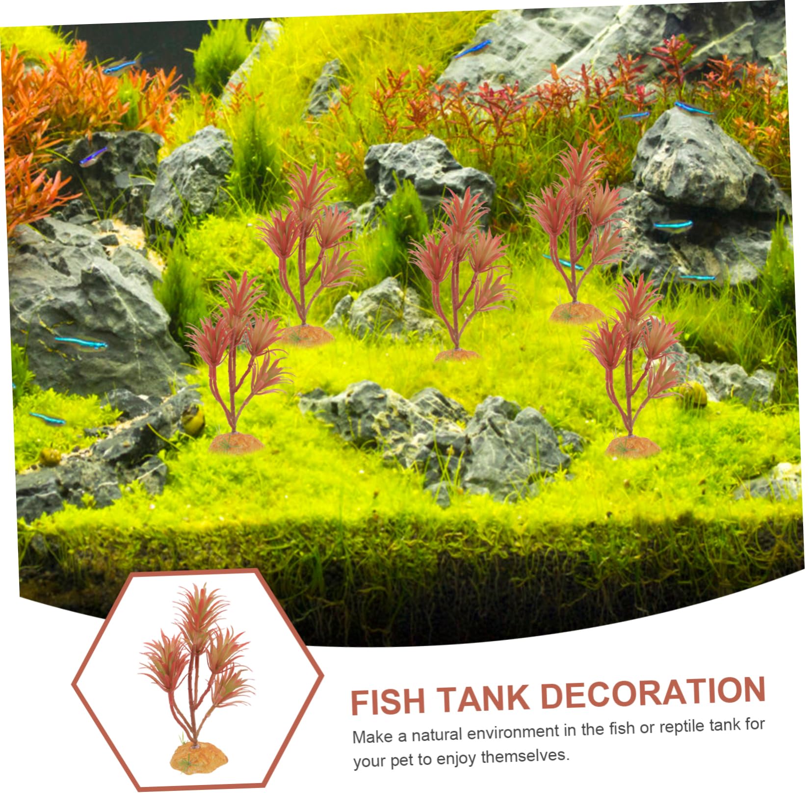 Toyvian 5 Pezzi Set di piante simulato Acquari piante acquatiche artificiali Foglie impostore betta pesce finta decorazione vegetale Piccole plastica