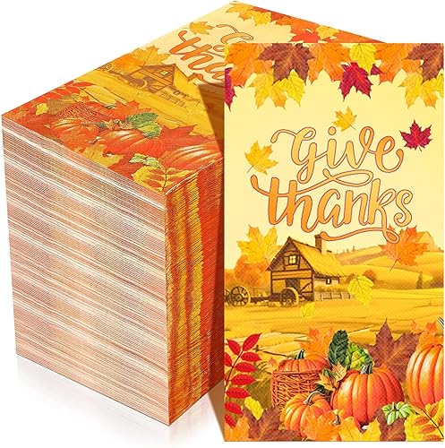 Karenhi 150 servilletas de papel desechables de 3 capas para invitados de Acción de Gracias, toallas de papel desechables para otoño, cosecha de