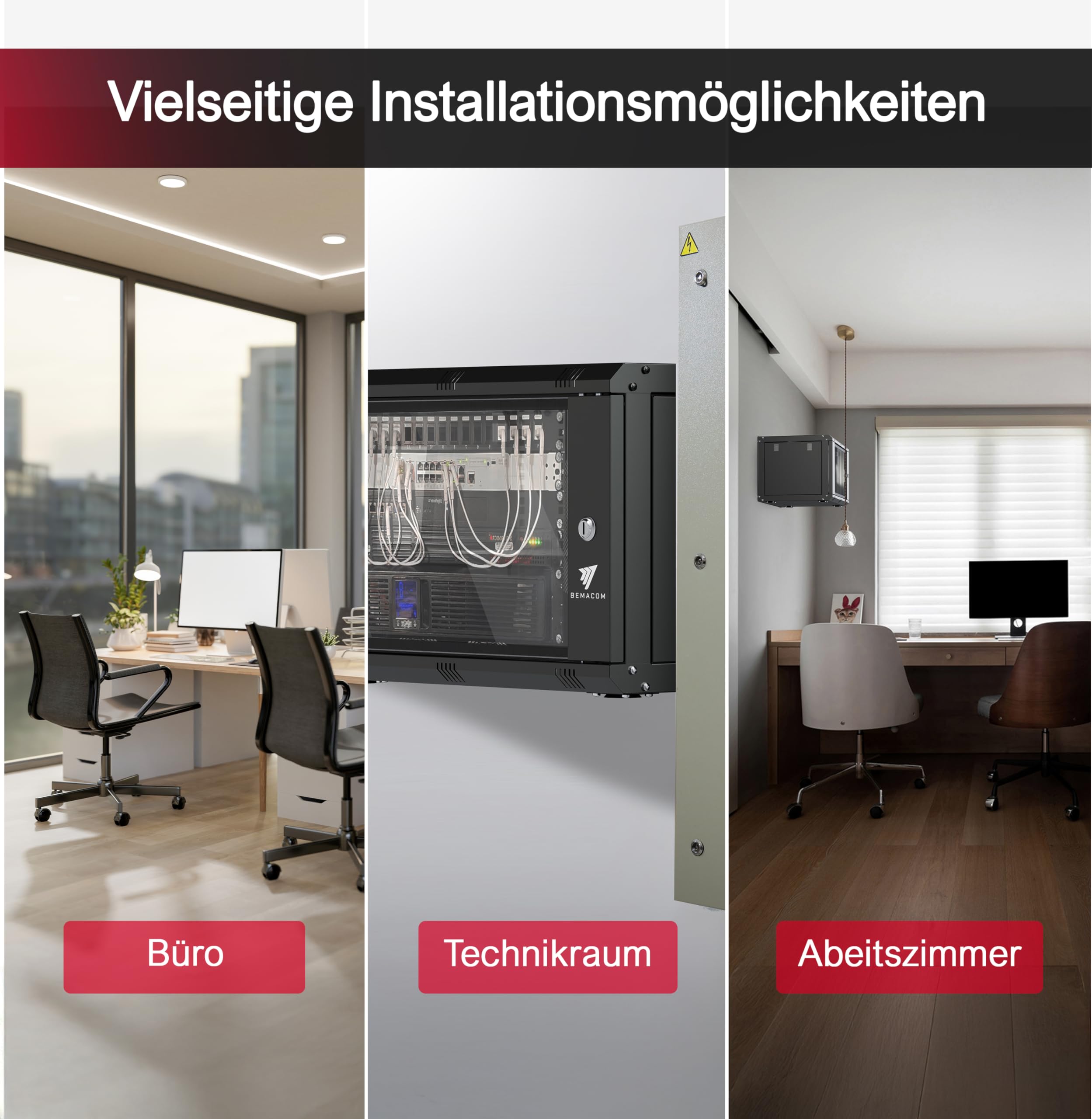 Netzwerkschrank 19 Zoll Serverschrank Pro Serie 7HE, Server Rack für Wandmontage EDV Schrank 19 Zoll Gehäuse mit Traglast 60kg, 600x450x385 mm Grau, mit Glastür + abschließbar RAL 7035