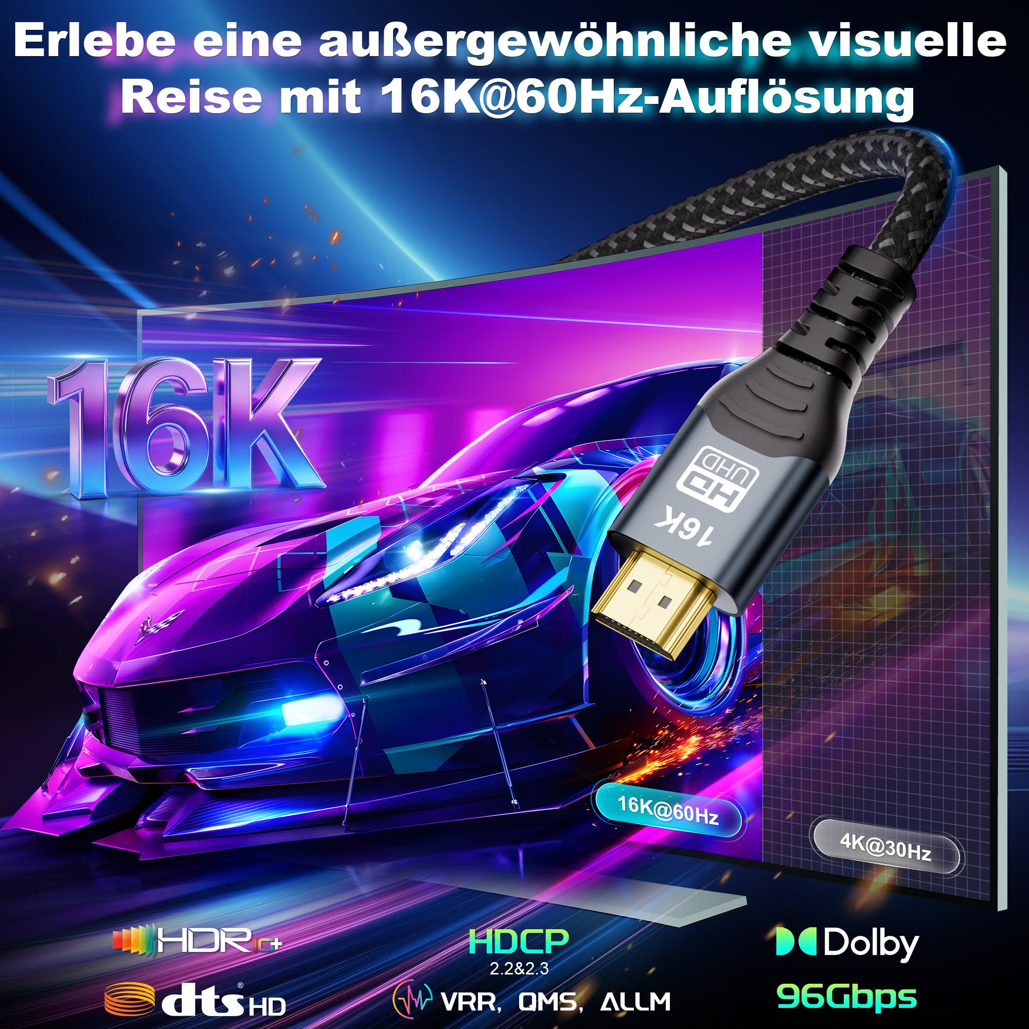 CAKOBLE HDMI Verlängerungskabel 2m,[2 Stück 2m] HDMI 2.2 Kabel 96Gbps Ultra-High-Speed,16K@60Hz,8K@240Hz,4K@480Hz, HDMI 2.1,eARC, HDR10+,HDCP 2.3, Male to Female Verlängerung für TV Gaming Monitor
