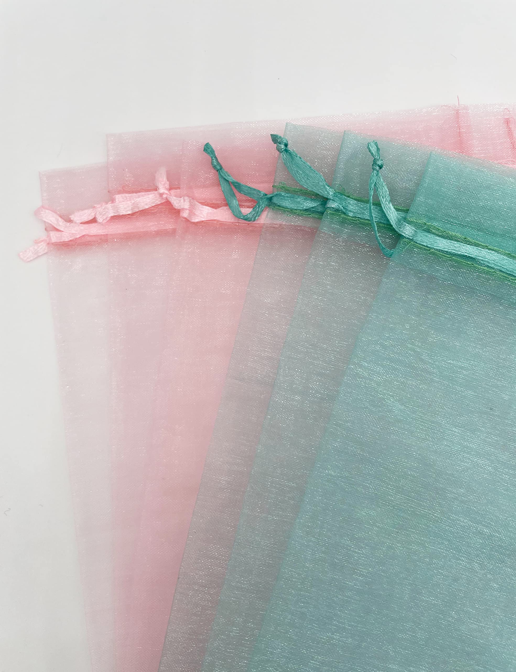 Jexila 100PCS Sheer Teal Organza Bags 4''X6' Small Mesh Drawstring Jewelry Gift Pouch for Baby Shower Wedding Party Favor Goodie Candy