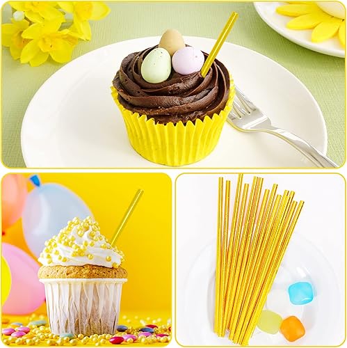 Miniatura 3 de Paquete de 100 pajitas de papel doradas, pajitas doradas biodegradables, pajitas de papel desechables, palitos de pastel, pajitas de papel de