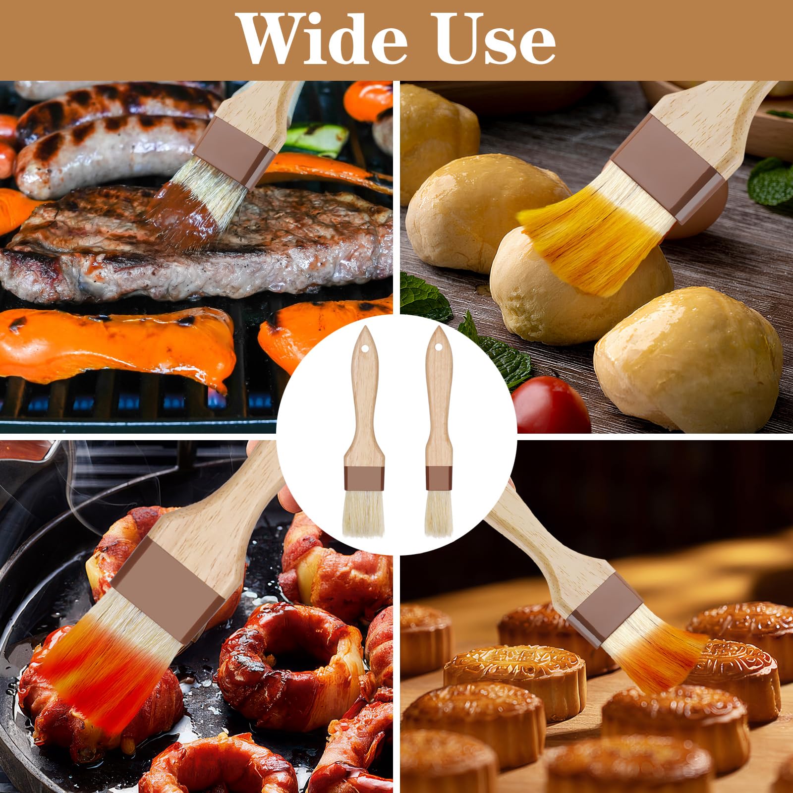 Backpinsel mit Naturborsten, Buchenholzgriff, Grill- und Grillpinsel zum Kochen, Butter, Öl, Marinade, Grillen und Backen, Küchenpinsel (3,8 cm und 5,1 cm), 2 Stück