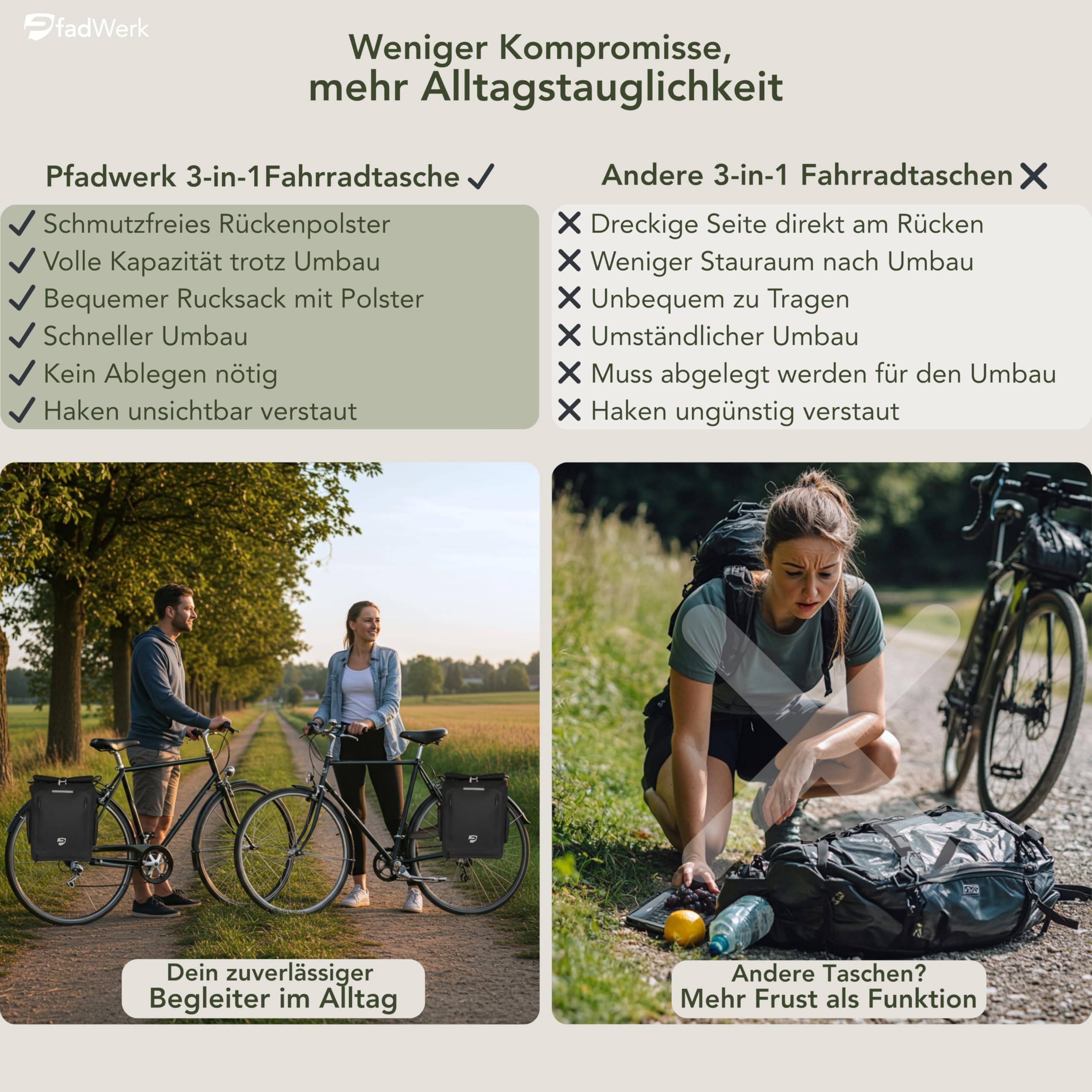 3in1 Fahrradtasche Rucksack – 27L – 100 % wasserdichte Gepäckträgertasche, Tragetasche & Rucksack mit Laptopfach & Reflektoren – abschließbar – inkl. Schultergurt & Zahlenschloss