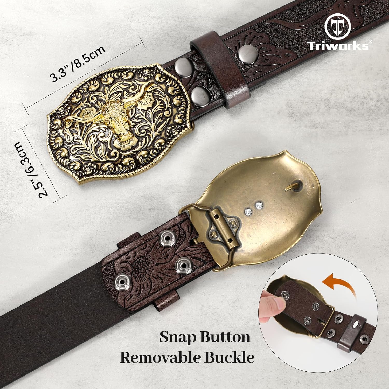 TRIWORKS Western PU Leather Belt for Men and Women Cowboy Cowgirl Belt Western Embossed Leather Belt - Image 2