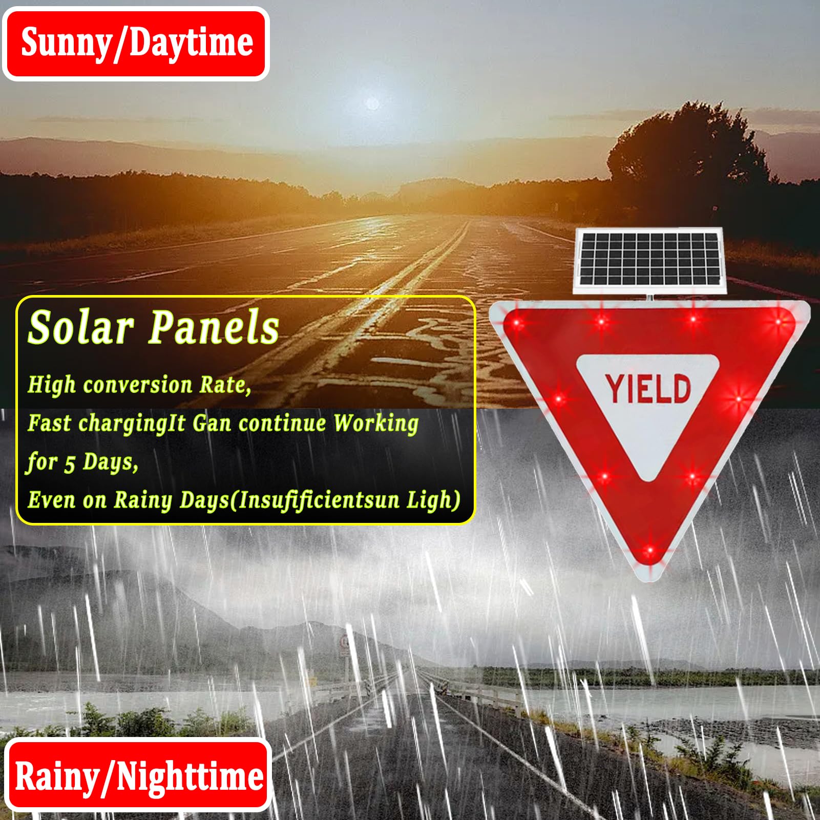 Señales De Carretera De Aluminio, Energía Solar, Lámpara Led De Alto Brillo, Parpadeo Led, Marco De Metal, Película Reflectante De Grado De Ingeniero, Luz De Advertencia De Tráfico Peatonal