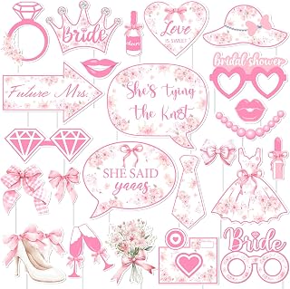 24Pcs She's Tying The Knot Photo Booth Props Pink Bow Bridal Shower Photo Booth Props Bachelorette Party Decorations for Women Wedding Bridal Shower Hen Party Favors Supplies