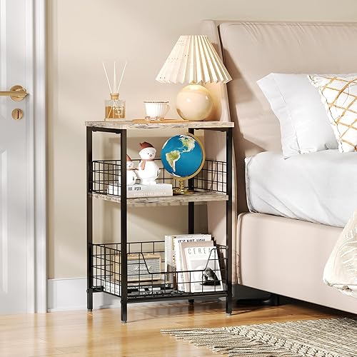 Miniatura 4 de X-cosrack Mesa auxiliar, mesa auxiliar pequeña con almacenamiento, almacenamiento de discos de vinilo, mesita de noche para sala de estar,