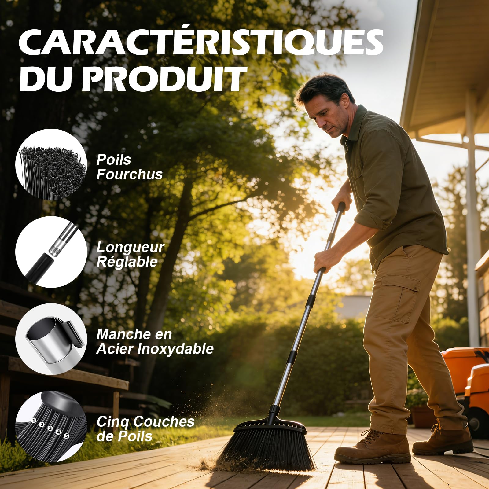 Masthome Balai Jardin Extérieur 142cm, Balai Terrasse, Grand Balais Industriel et Extérieur pour Le Nettoyage des Routes, Cour Extérieure, Terrasses, Piazza