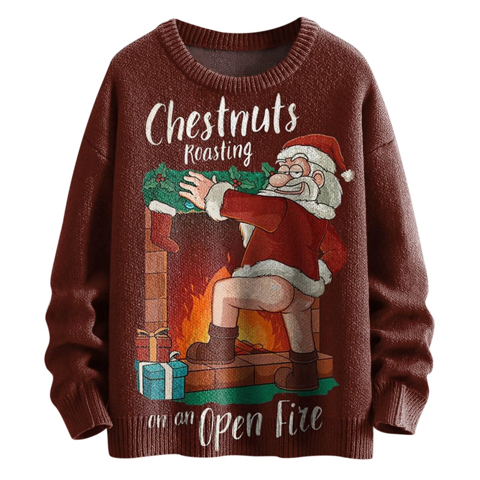 Generisch Jersey de Navidad para hombre, cómodo de Navidad, manga larga, informal, diseño navideño, cuello redondo, suéter de invierno feo