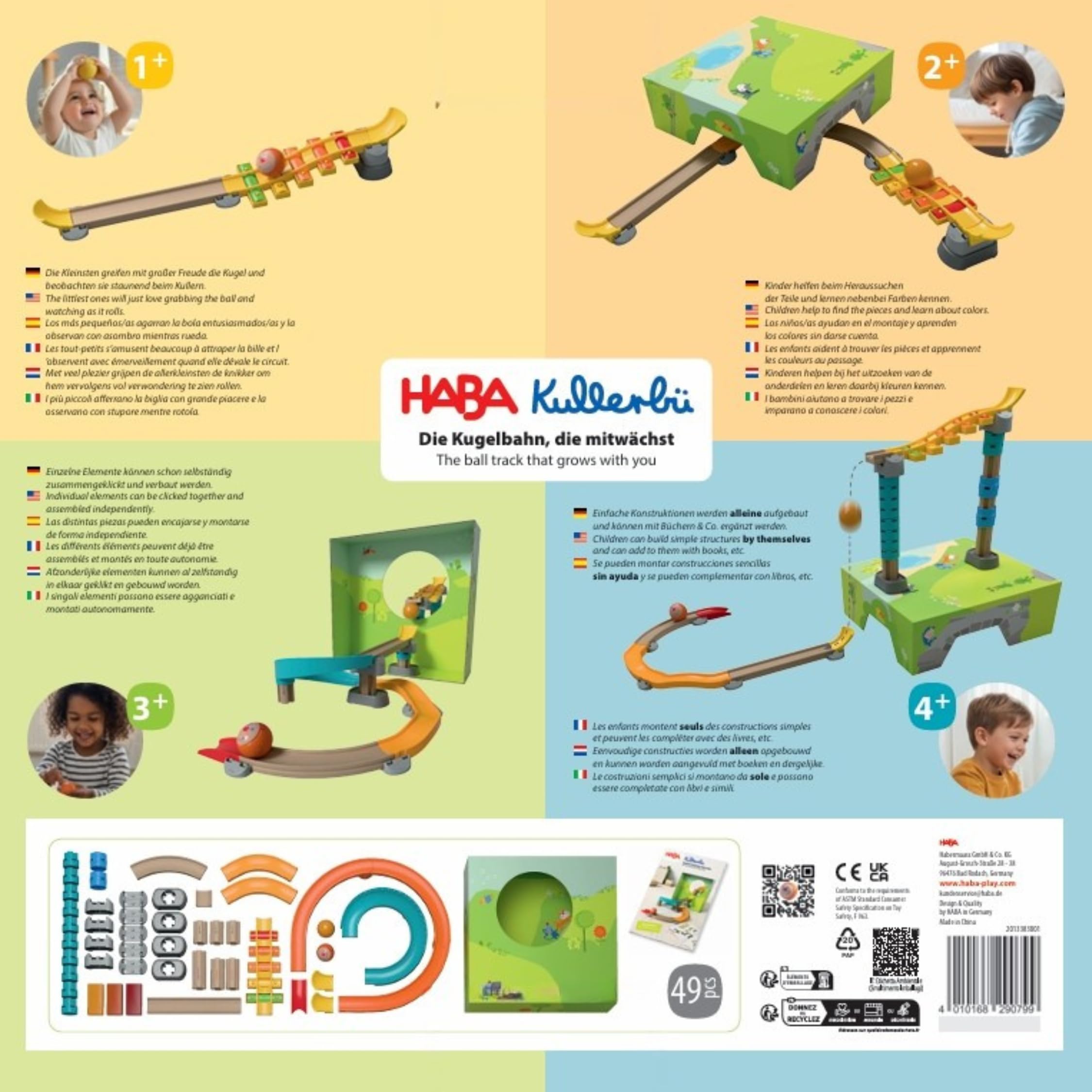 HABA Kullerbü Kugelbahn Klangtreppe Step by Step – Mitwachsendes Spielset ab 12 Monaten bis 4 Jahre – 47 Teile & Sound-Effekte – Kombinierbar mit Allen Kullerbü-Bahnen – 2013383001