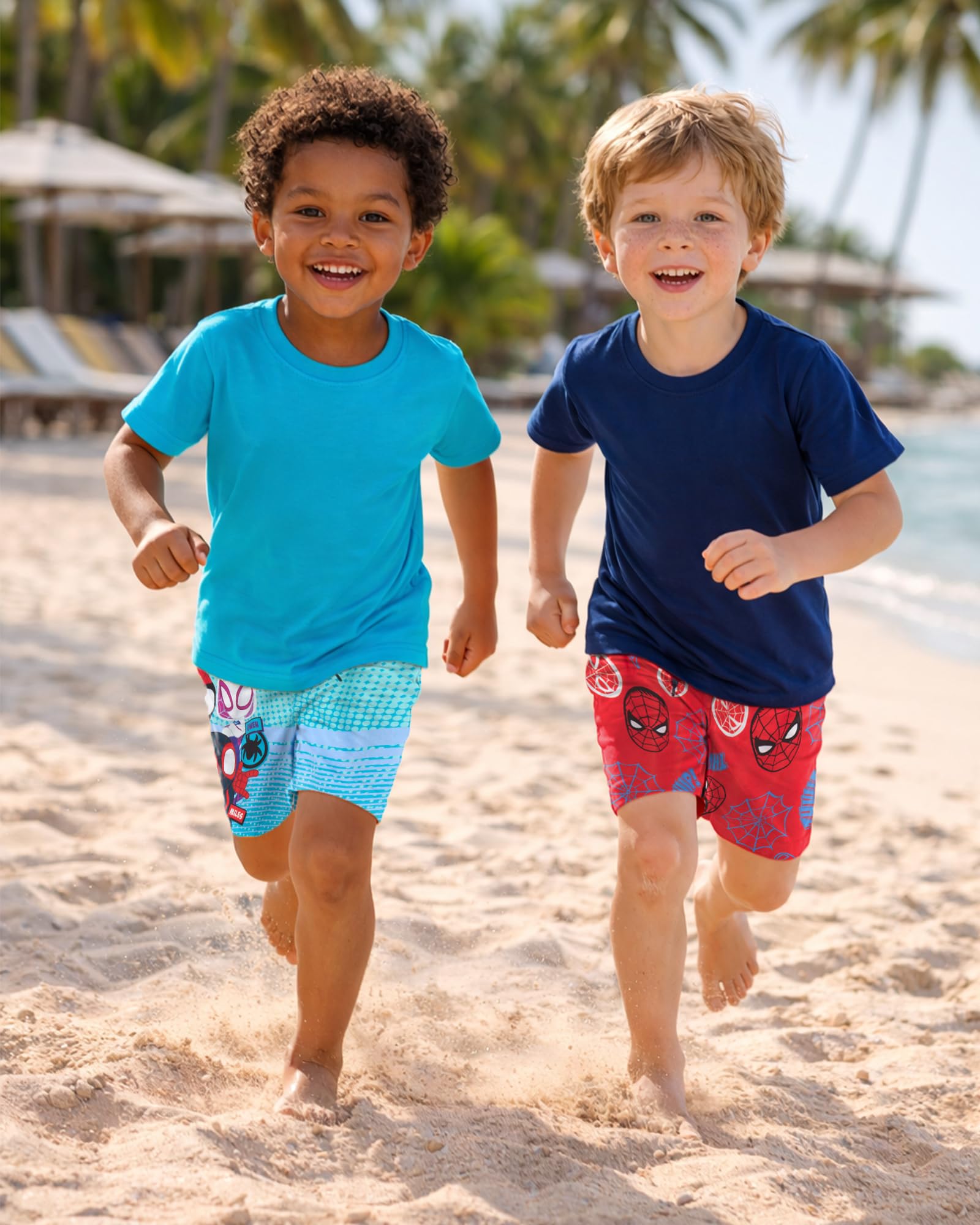 Marvel Spider-Man Swimsuit for Boys UPF 50+ Quick Dry Bathing Suit Shorts Superhero Swim Trunks (Sizes: 5-12), Size 2T, Teal Blue Spidey