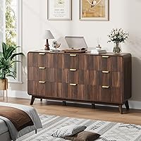 Vista 2 de QUW Cómoda moderna acanalada de 59.1 pulgadas de ancho para dormitorio con 9 cajones, cómoda alta con mango de metal, soporte de TV de madera