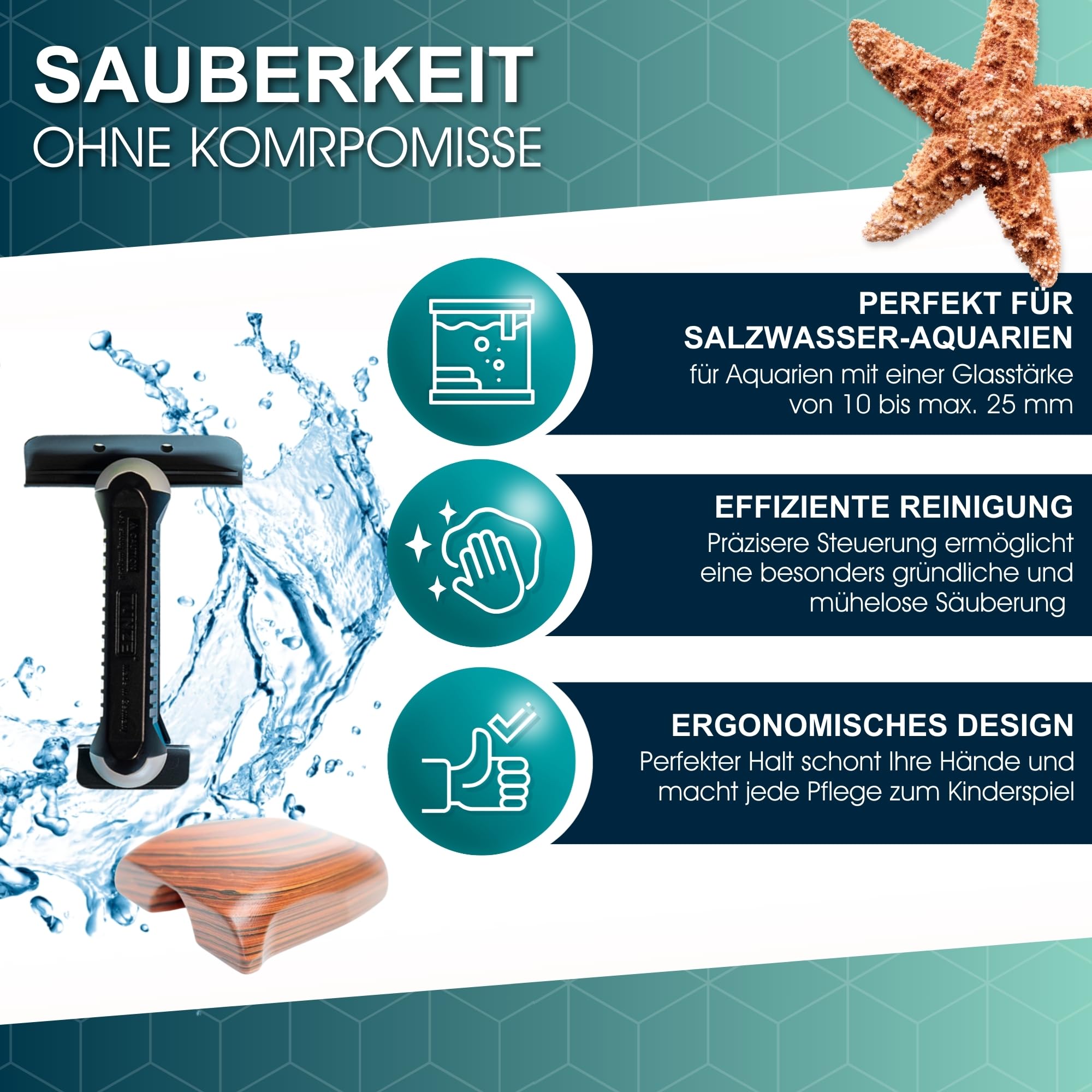 TUNZE Premium Care Booster Palisander I bequeme Griffhilfe für Care Magnet I Scheibenreiniger mit abgerundeten Klingen & stark minimierter Kratzgefahr
