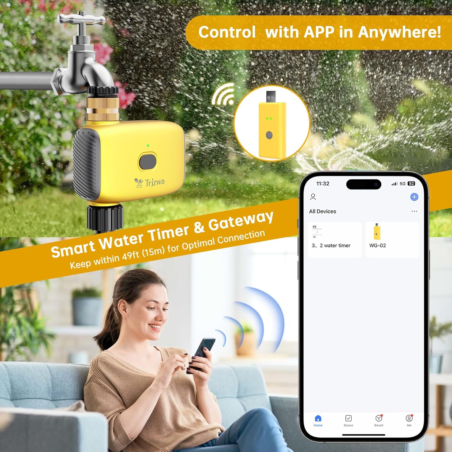 WiFi Sprinkler Timer 2025 WiFi Water Timer for Garden Hose,Brass Inlet Smart Irrigation System for Garden,APP Remote Control via WiFi and Bluetooth,Sprinkler Watering for Lawns, Patios