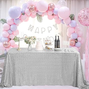 Rectangle Sequin Tablecloth 50x80 Inch Glitter Table Linen for Birthday Party Wedding Baby Shower Table Holiday Banquet Decoration,Silver