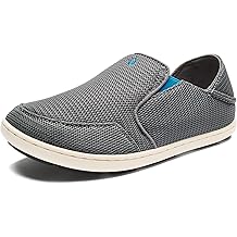 OluKai Nohea Mesh Boy's Slip-On Sneakers, Lightweight, Breathable All-Weather Shoes, Extra Comfortable Fit, Grey/Scuba, 12