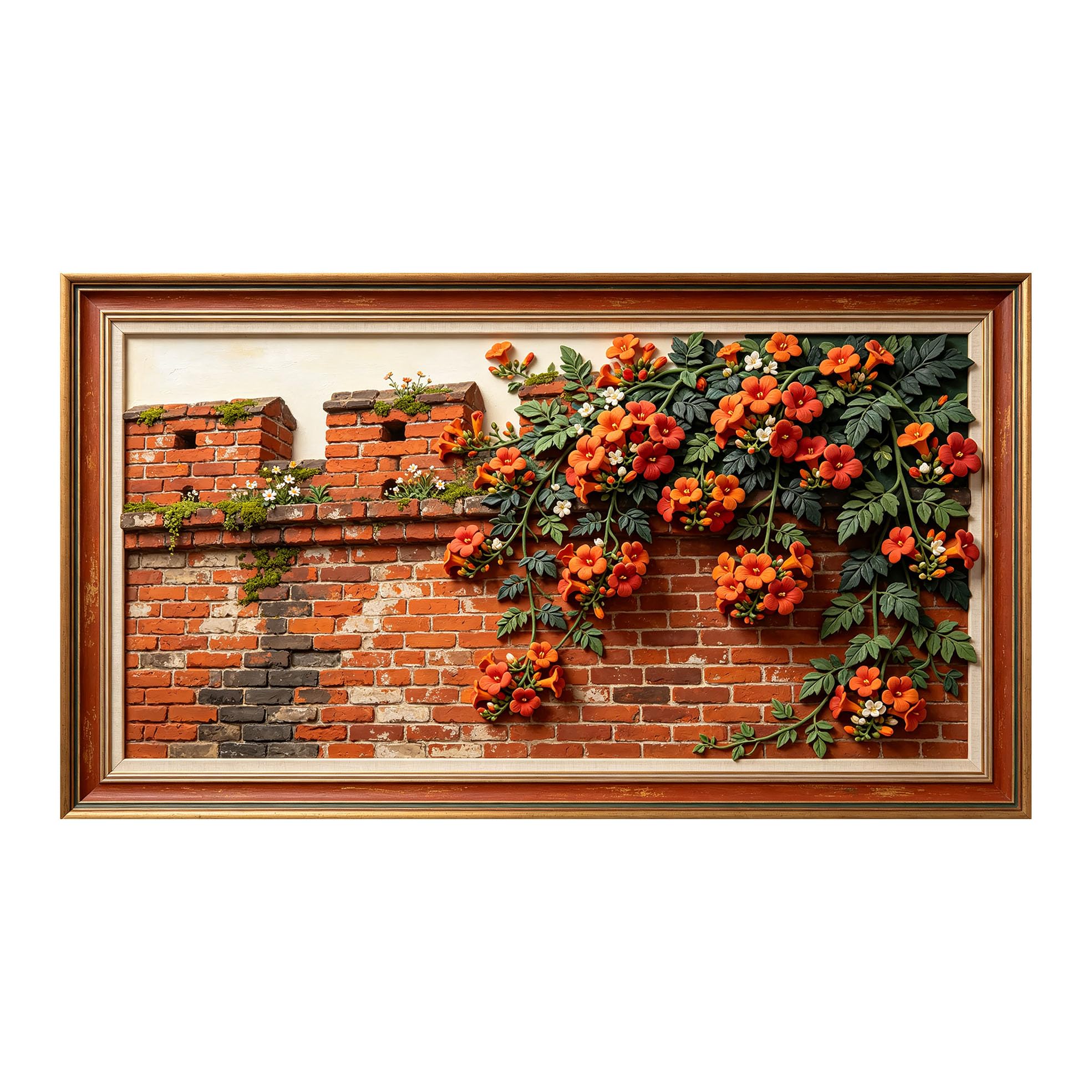 Murasolite 3D Framed Wall Art Brick Wall Floral Botanical Relief Effect SelfAdhesive Fabric Mural Wall Decor， Peel and Stick No Damage to Wall， AntiFall Safe Design for Bedroom Living Room