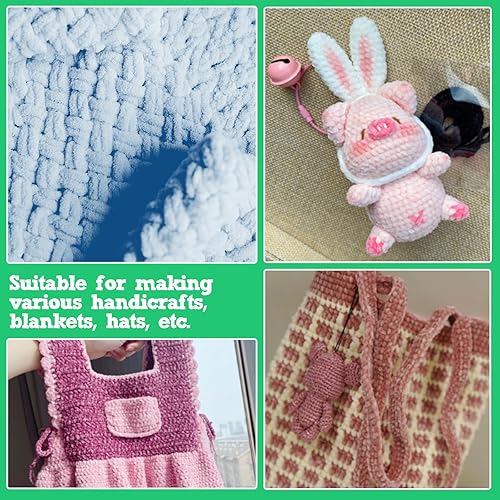 Miniatura 7 de LUNARM 3 hilos de chenilla de 3.53 onzas, hilo para tejer a ganchillo con agujas de ojo grande, para tejer artesanías, hilo de chenilla suave para